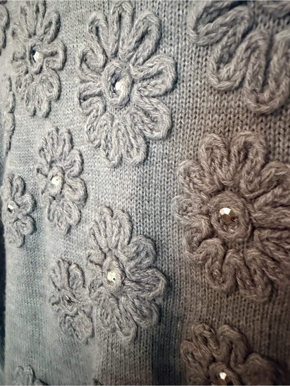 Alfred Dunner Gray 3D Floral Loop Flower Applique Crew Neck Sweater w Sequins M